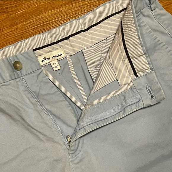 Men’s Peter Millar Chino Flat Front Shorts in Light, Baby Blue, US Waist Size 34 - Picture 6 of 9